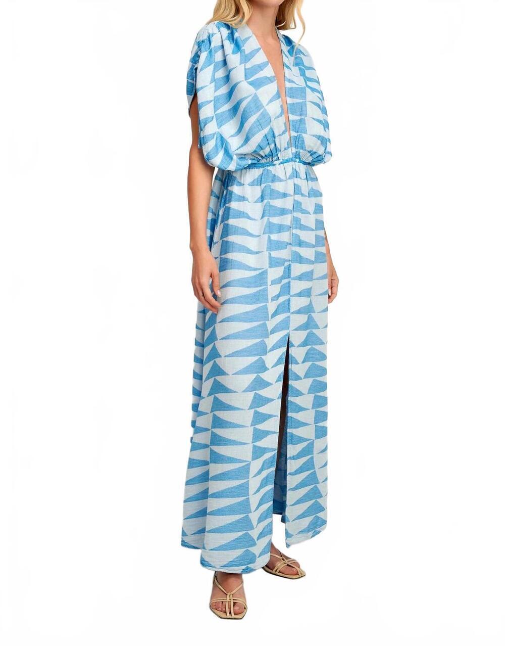NEW PEARL AND CAVIAR paros maxi dress in blue